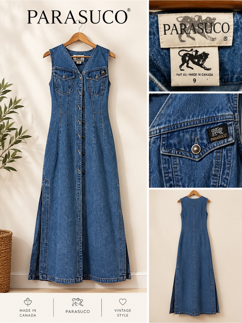 Parasuco Denim Button-Front Sleeveless Maxi Dress in Blue